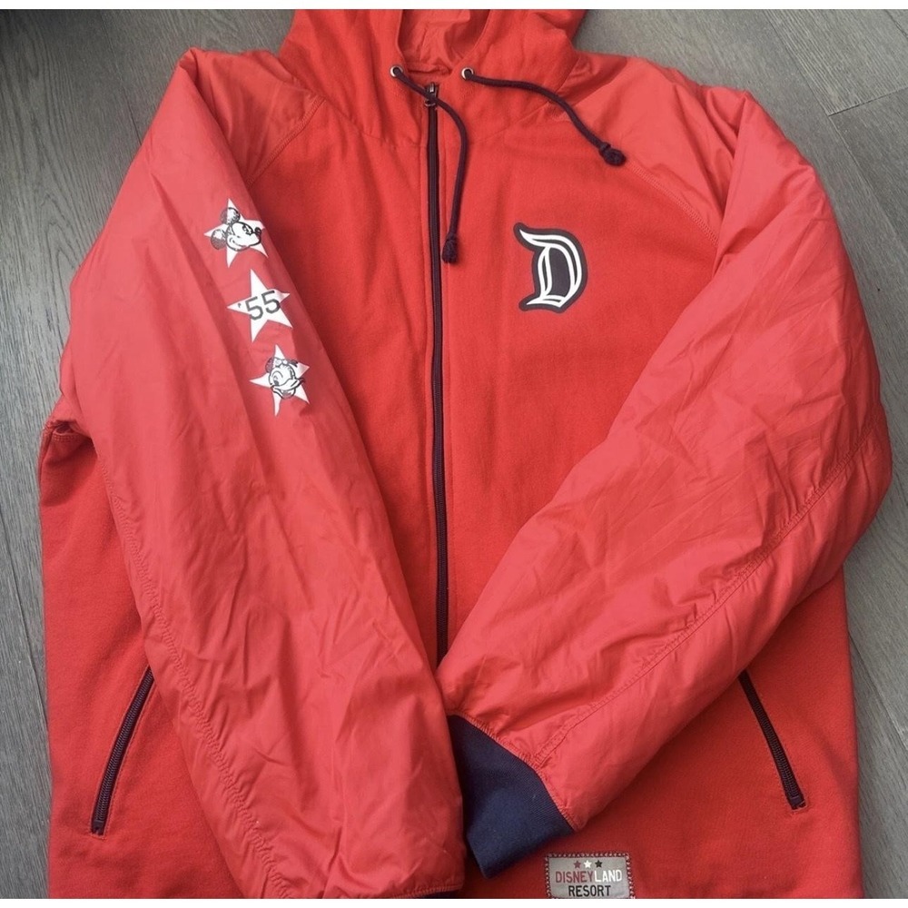 Disney Parks Jacket Mens XL Red Hooded Full Zip Disneyland Resort Mickey 55‎